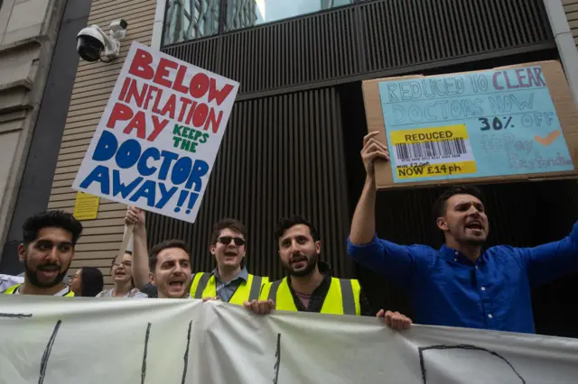 Junior doctors protest outside the Department for Health and Social Care in July