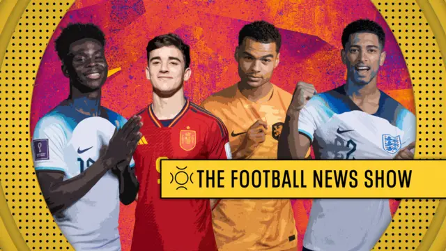 The Football News Show graphic with Bukayo Saka, Jude Bellingha, Gavi and Cody Gapko