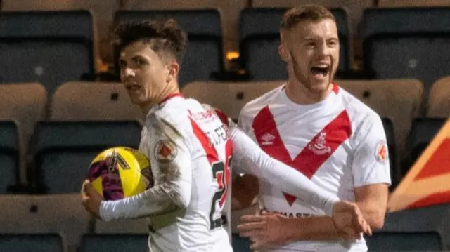 Airdrie's Callum Smith celebrates with Charlie Telfer