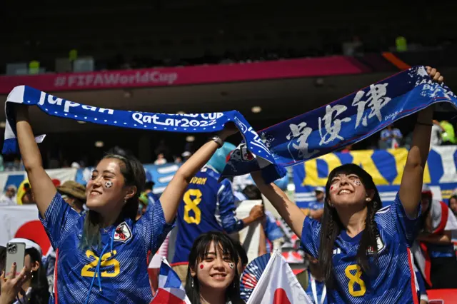 Japan fans before their FIFA World Cup group game against Costa Rica at the Ahmad bin Ali Stadium