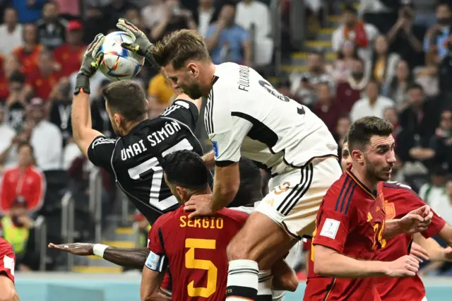 Unai Simon catches a Spain corner