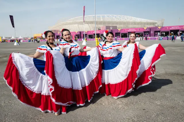 Fans of Costa Rica in costume before the FIFA World Cup Qatar 2022 Group E match between Japan and Costa Rica at Ahmad Bin Ali Stadium on November 27, 2022 in Doha