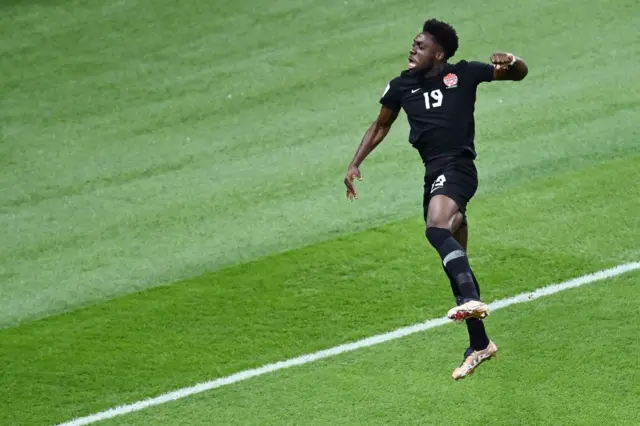 Canada's Alphonso Davies celebrates scoring in FIFA World Cup match v Croatia