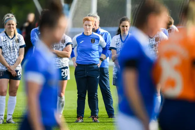 Glasgow City boss Eileen Gleeson watches on as Rangers lift the 21/22 title