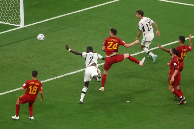 Antonio Rudiger heads Germany ahead but the goal is disallowed for offside