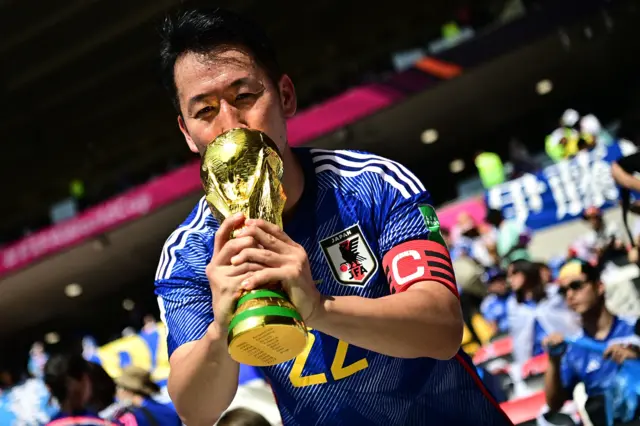 Japan fan before their FIFA World Cup group game against Costa Rica at the Ahmad bin Ali Stadium