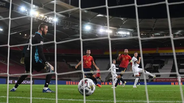 Timo Werner scores for Germany against Spain in the 2020 Nations League