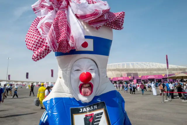 Japan fan ahead of FIFA World Cup match against Costa Rica at the Ahmad bin Ali Stadium