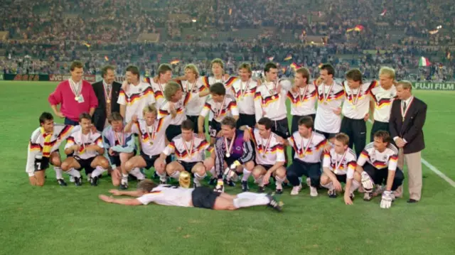 West Germany celebrate with the World Cup in 1990