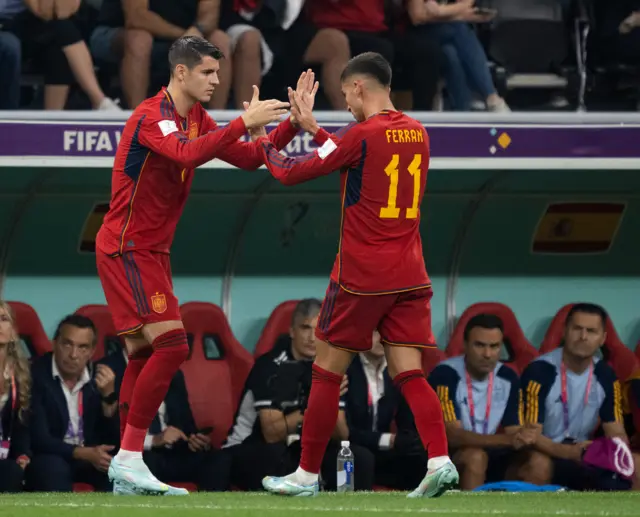 Ferran Torres goes off for Alvaro Morata