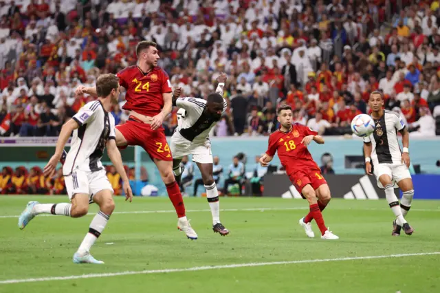 Antonio Rudiger heads Germany ahead, but the goal is disallowed for offside