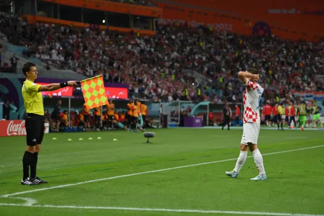 Andrej Kramaric of Croatia scores a goal that was ruled offside during the FIFA World Cup Qatar 2022 Group F match between Croatia and Canada at Khalifa International Stadium on November 27, 2022 in Doha