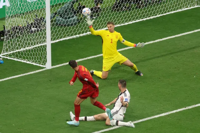 Alvaro Morata opens the scoring for Spain against Germany