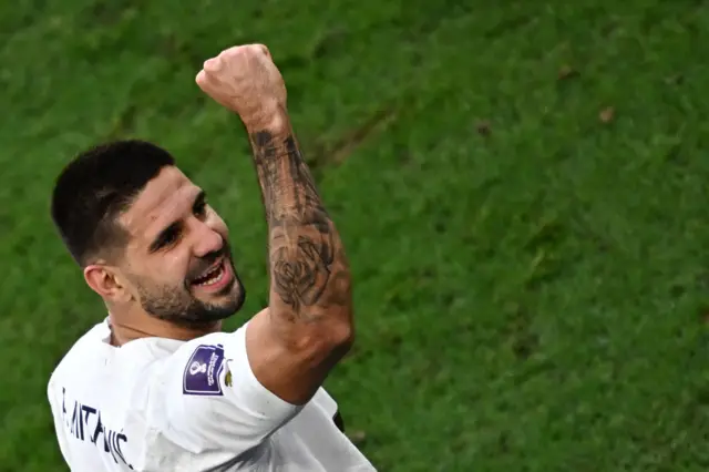 Aleksandar Mitrovic celebrating a goal for Serbia