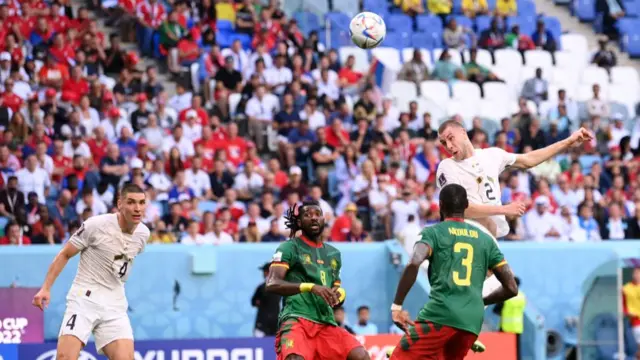 Strahinja Pavlovic of Serbia scores their team's first goal