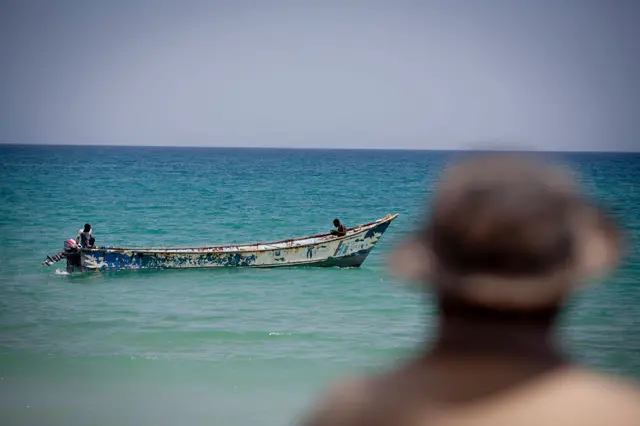 Members of the Puntland Maritime Police Force on patrol for pirates near the village of Elayo, Somalia.