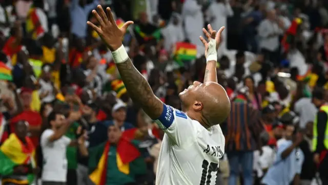 Andre Ayew of Ghana celebrates after their third goal by Mohammed Kudus during the FIFA World Cup Qatar 2022