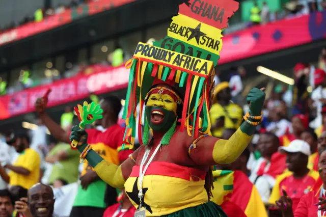 A Ghana fan celebrating in Qatar