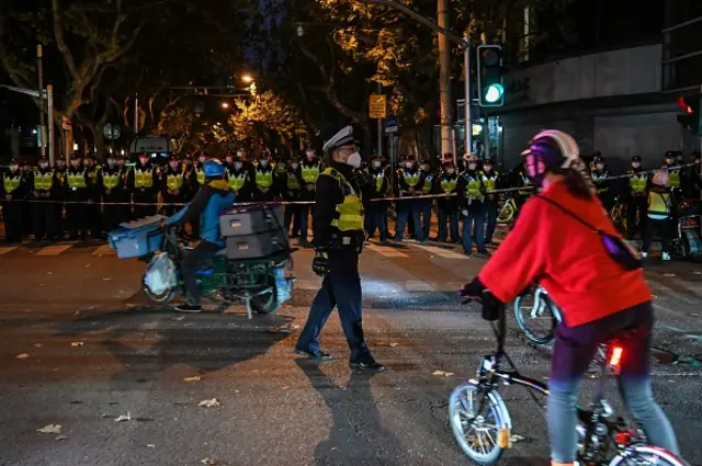 Police lines in Urumqi