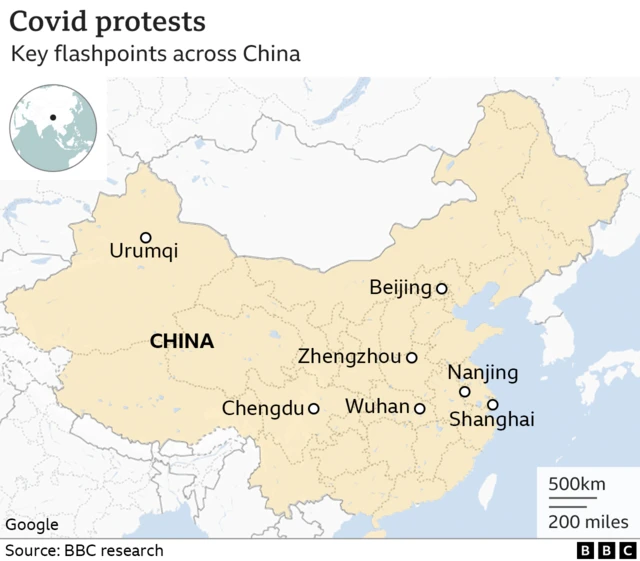 Graphic showing protests across china