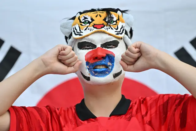 South Korea fan ahead of the FIFA World Cup match v Ghana in Qatar