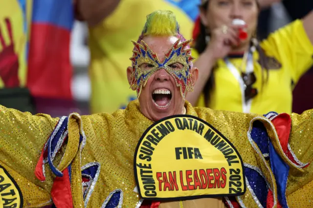 An Ecuador fan shows their support prior to the FIFA World Cup Qatar 2022 Group A match between Ecuador and Senegal at Khalifa International Stadium on November 29, 2022 in Doha