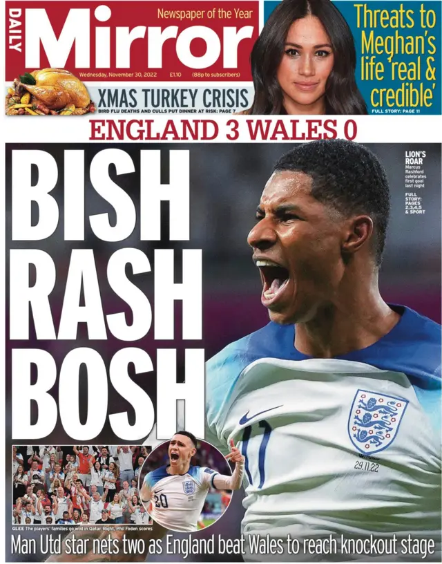 Mirror front page with the headline Bish Rash Bosh