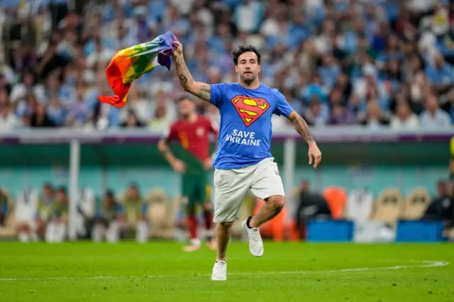 Protestor during Portugal v Uruguay