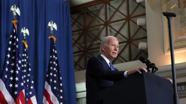 US President Joe Biden delivers a speech in Washington DC