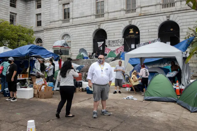 Parts of the city centre have been crowded with tents belonging to the unhoused