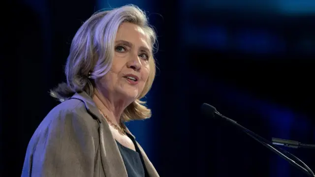 Clinton speaking in New York City in September 2022