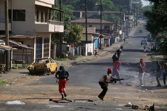 Fighting breaks out in Monrovia between NPFL (National Patriotic Front of Liberia) and ULIMO-J fighters in 1996