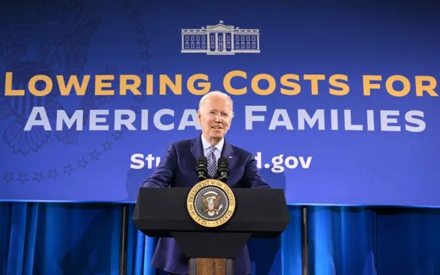 US President Joe Biden speaks about student debt relief at Central New Mexico Community College Student Resource Center