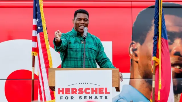 Georgia Republican US Senate candidate Herschel Walker speaks at a campaign event in Ringgold, Georgia