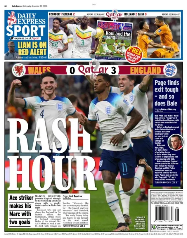 A back page featuring the headline Rash Hour and a picture of Marcus Rashford celebrating