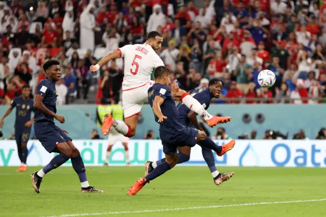 Nader Ghandri scores for Tunisia but the goal is ruled offside.