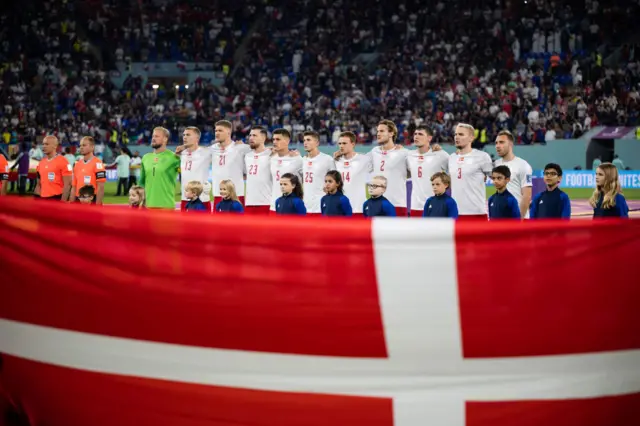 The Denmark players lining up for the national anthem