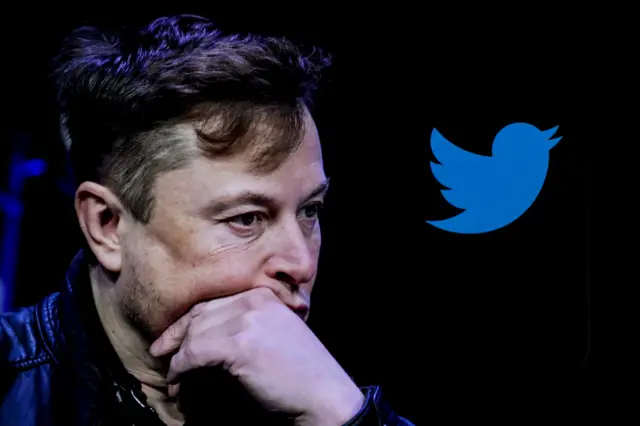 Photo illustration of Elon Musk next to Twitter symbol