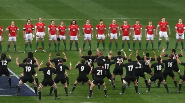 Wales players stand off against the Haka