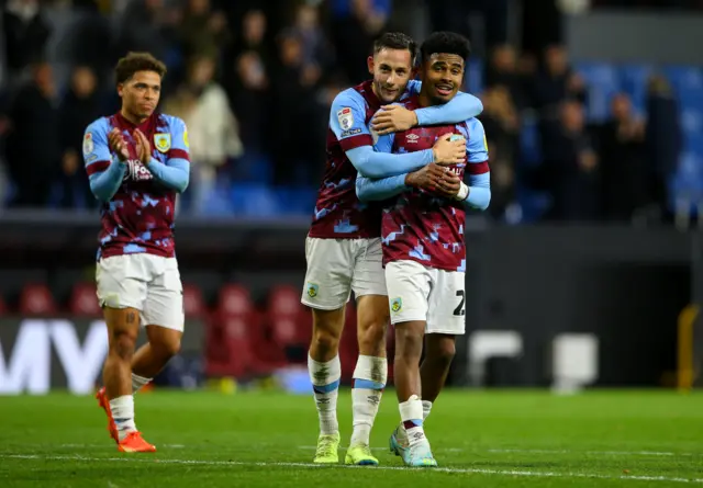 Burnley celebrate their win over Rotherham on Wednesday