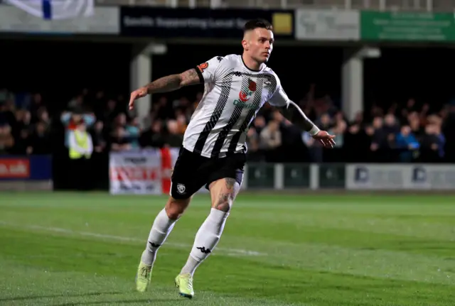 Miles Storey celebrates his goal for Hereford