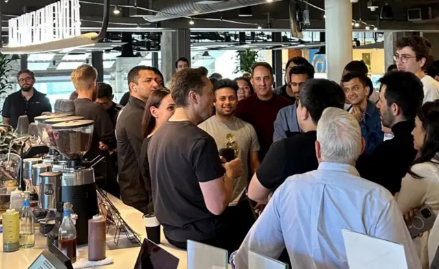 Elon Musk drinks coffee with workers at Twitter HQ in October