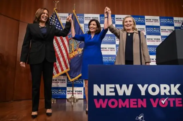 Kamala Harris, Kathy Hochul and Hillary Clinton