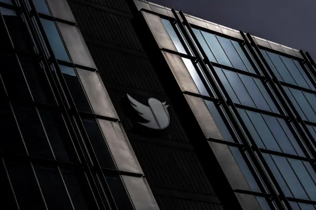 A view of the Twitter logo at its corporate headquarters in San Francisco, California