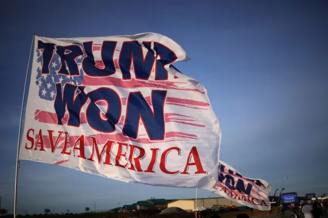 A 'Trump Won' flag outside Donald Trump's Pennsylvania rally today