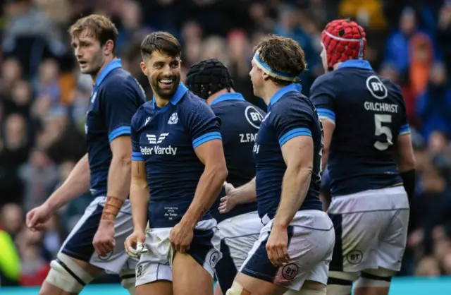 Scotland celebrate Adam Hastings' try