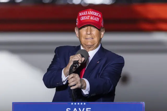 Former President Donald Trump speaks at a rally for Mehmet Oz, Republican Senate candidate from Pennsylvania, in Latrobe, Pennsylvania, USA, 05 November 2022