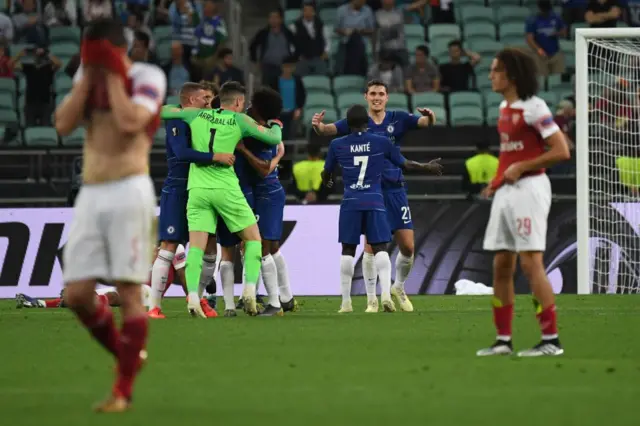 Chelsea celebrate winning the Europa League in 2019