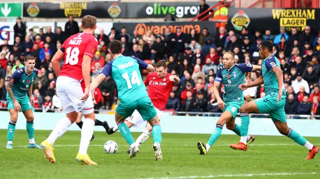 Paul Mullin scores for Wrexham