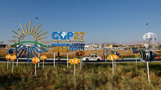 Cop27 sign outside Sharm el-Sheikh